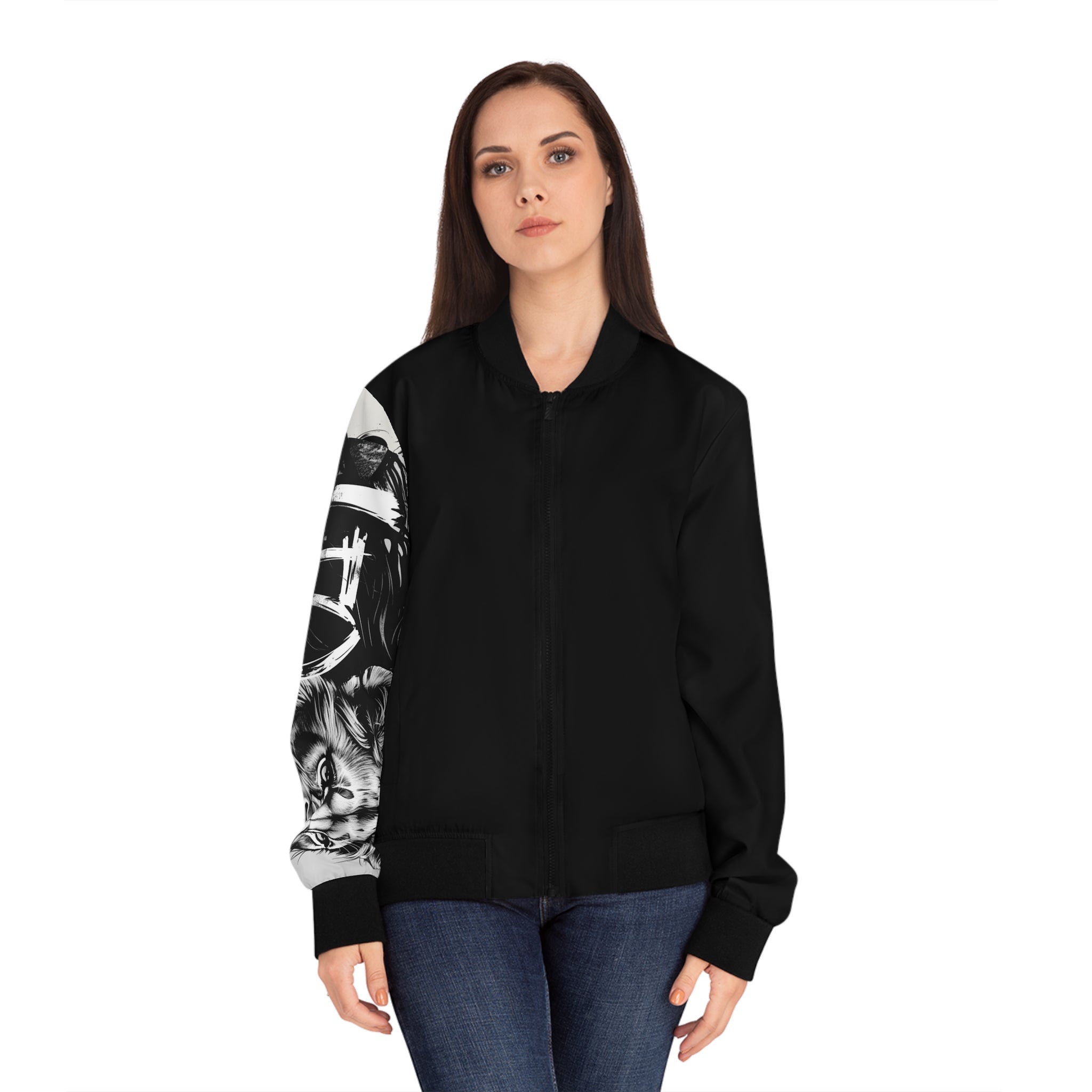 Leo Women’s Bomber Jacket – Trendy Lion Design AOP Outerwear, Casual Streetwear Gift