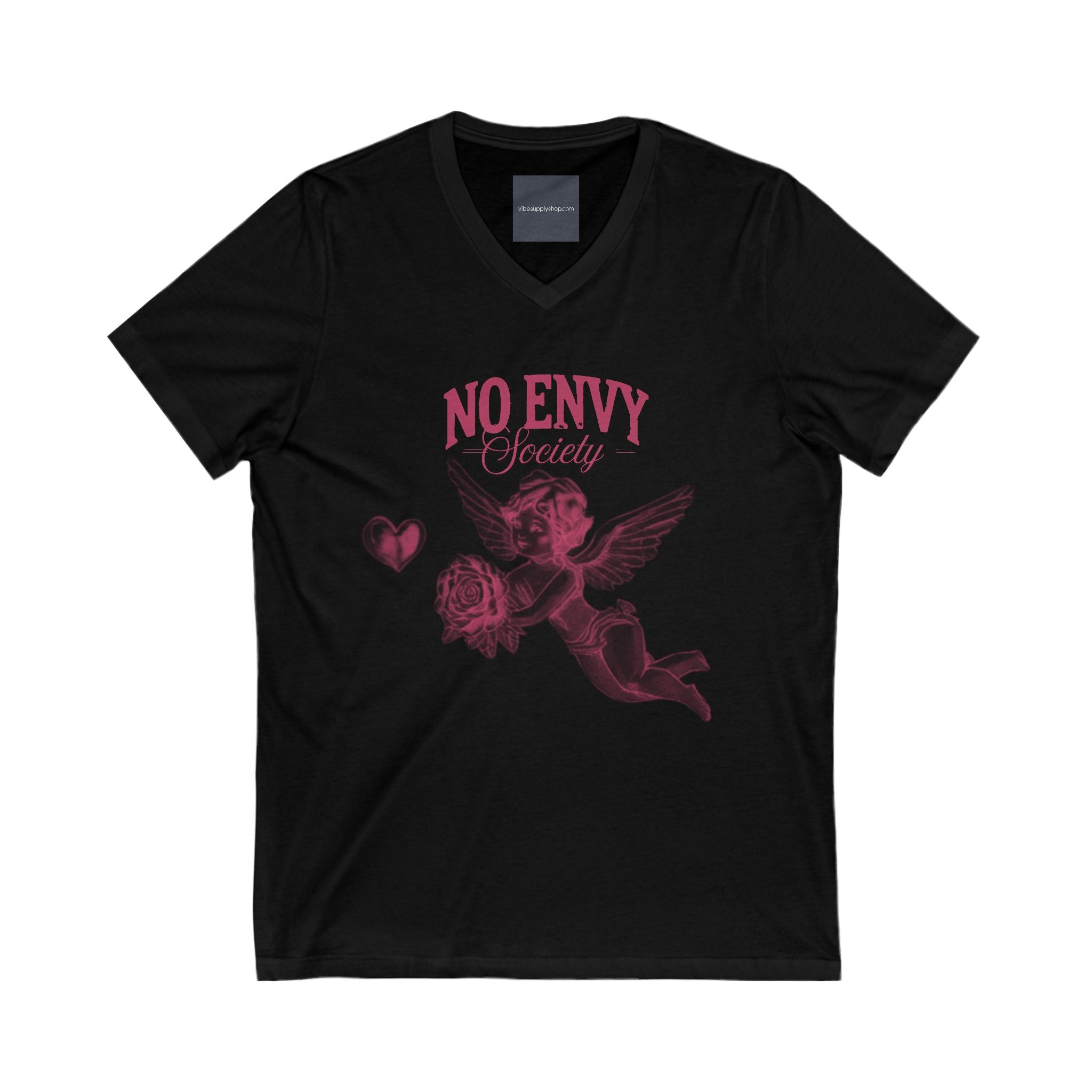 No Envy Society Rockstar Wave V-Neck Shirt – Bold Pink Grunge Streetwear Tee