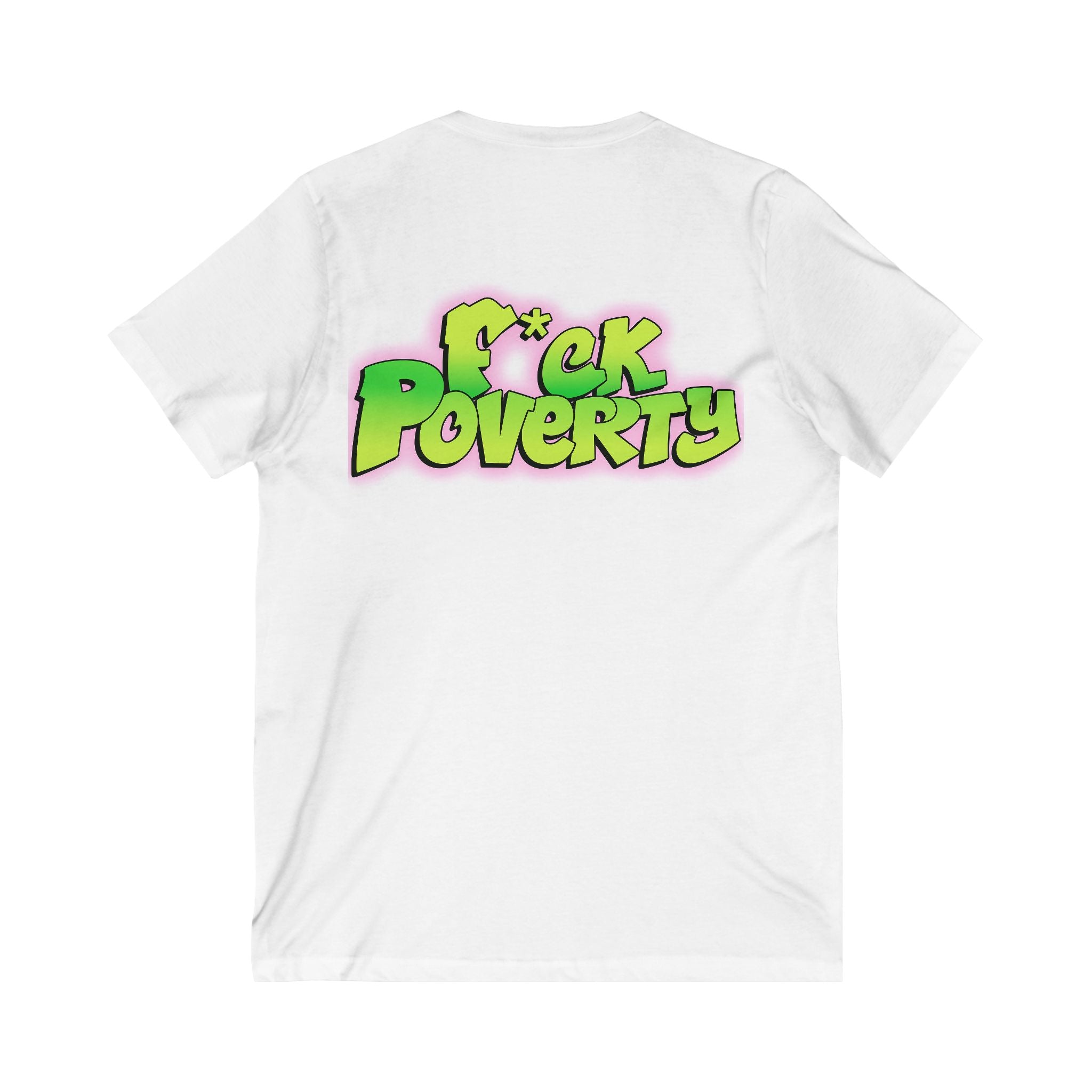 V-Neck Graphic Tee - No Envy Society & F*ck Poverty, Unisex Shirt, Casual Wear, No Envy Society Rockstar Wave V-Neck Shirt – Bold Pink Grunge Streetwear Tee