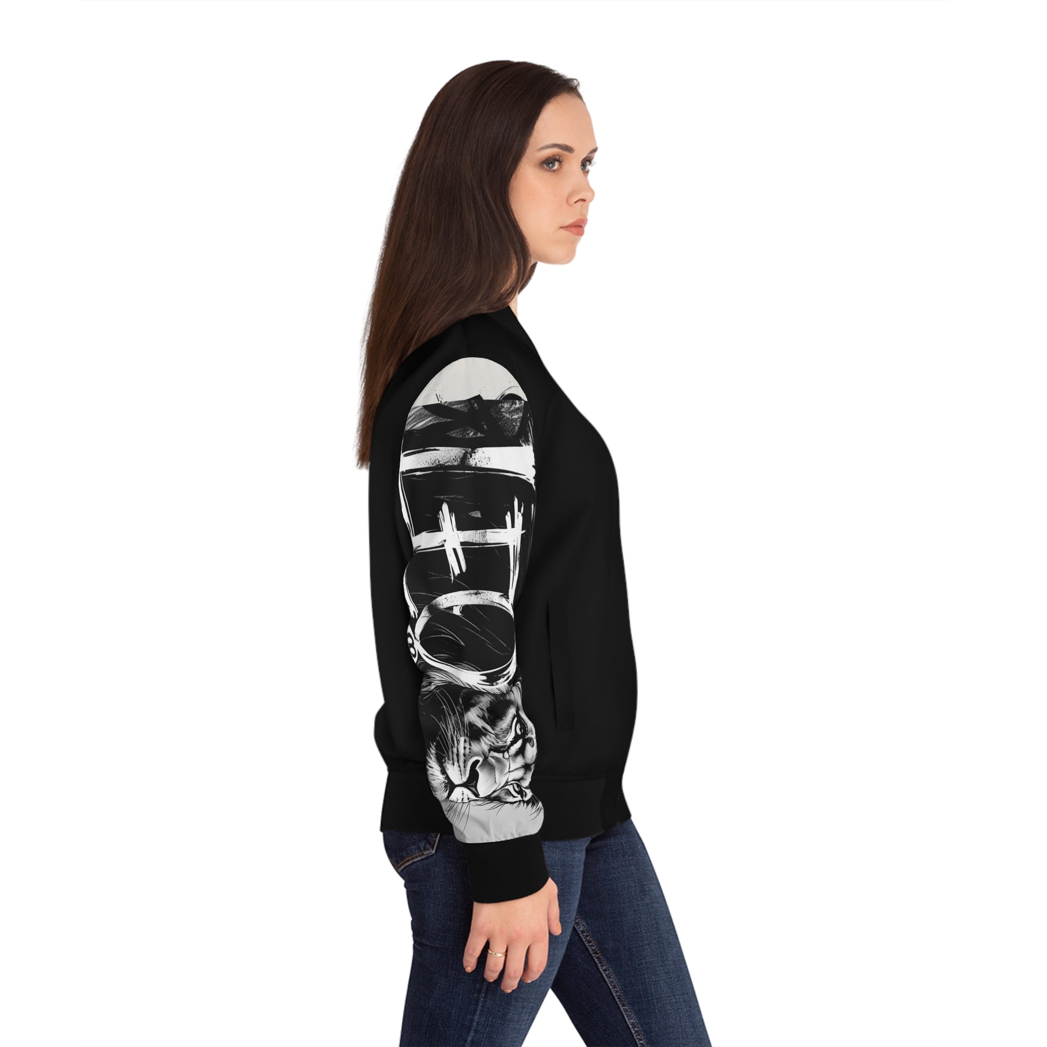 Leo Women’s Bomber Jacket – Trendy Lion Design AOP Outerwear, Casual Streetwear Gift
