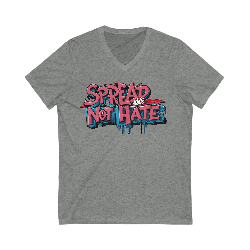 Spread Love Not Hate V-Neck Tee, Unisex Inspirational Shirt, Casual Everyday Wear, Gift for Friends, Positive Message Tee
