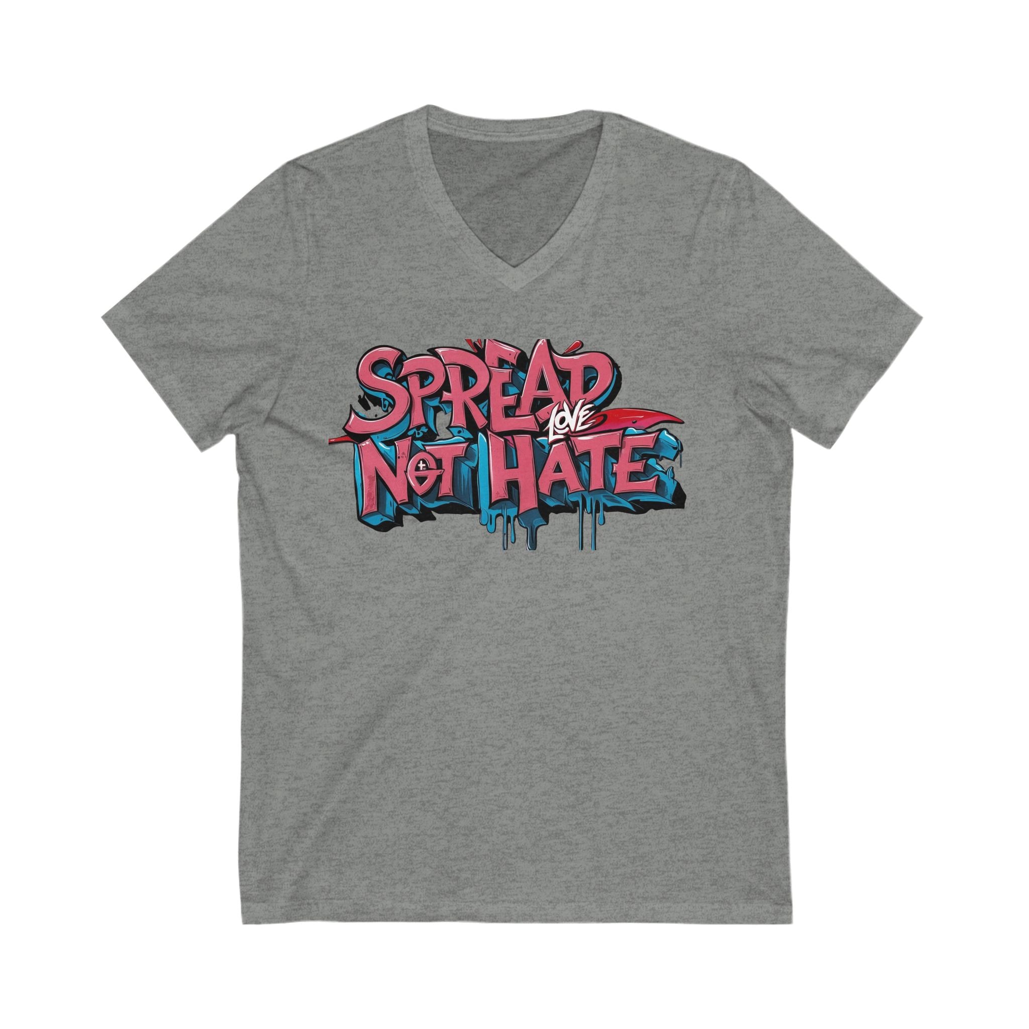 Spread Love Not Hate V-Neck Tee, Unisex Inspirational Shirt, Casual Everyday Wear, Gift for Friends, Positive Message Tee