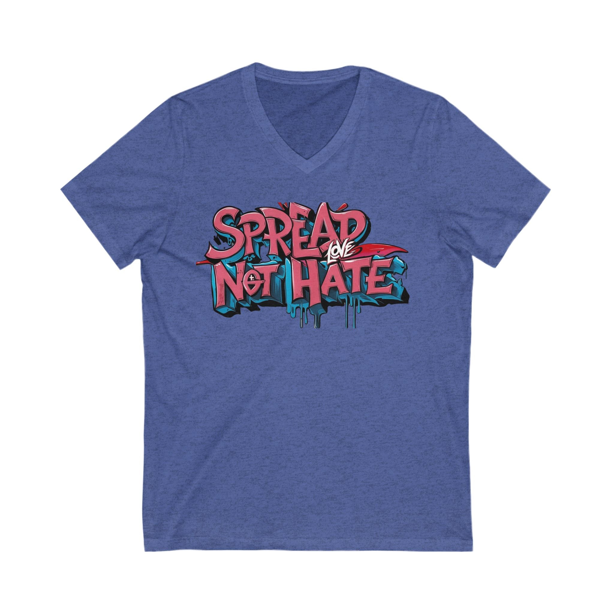 Spread Love Not Hate V-Neck Tee, Unisex Inspirational Shirt, Casual Everyday Wear, Gift for Friends, Positive Message Tee