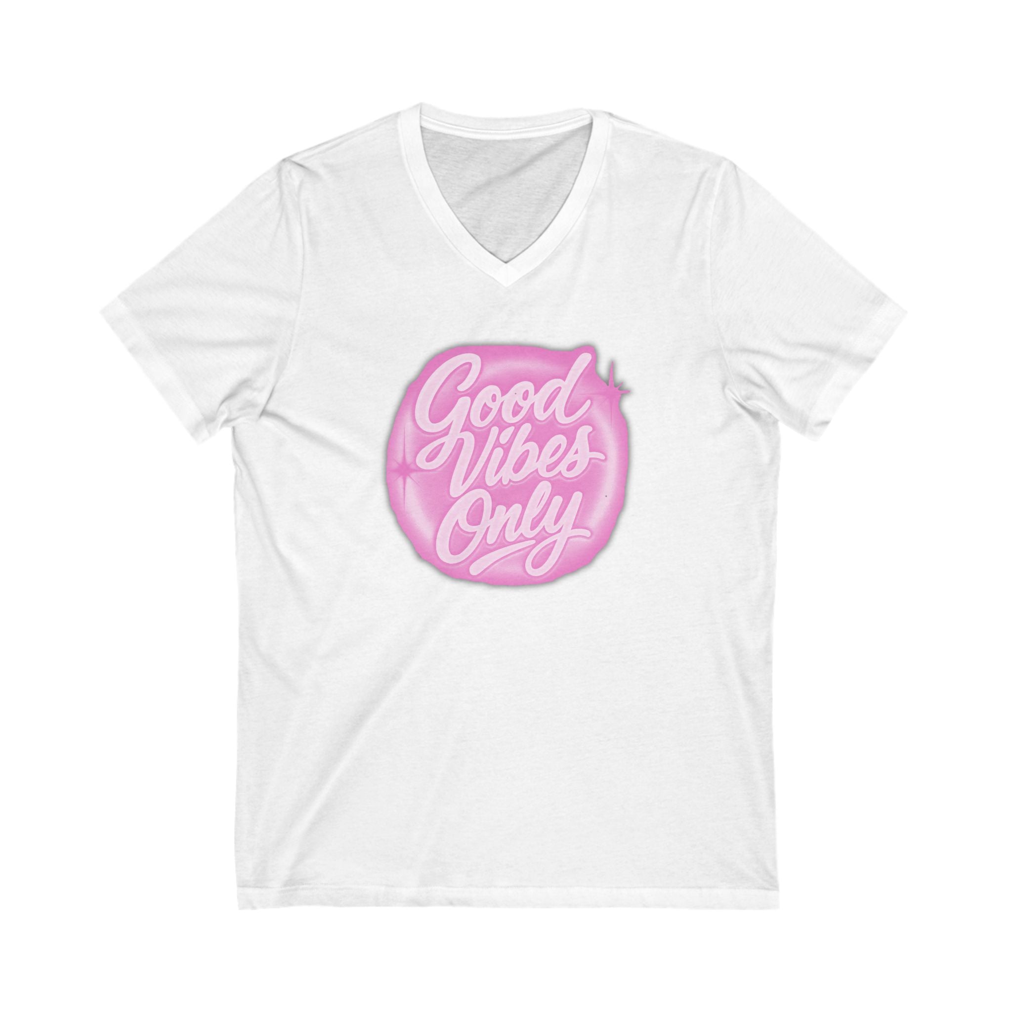 Good Vibes Only Unisex V-Neck Tee, Positive Affirmation Shirt, Casual Summer Top, Gift for Friend, Everyday Wear, Motivational Apparel