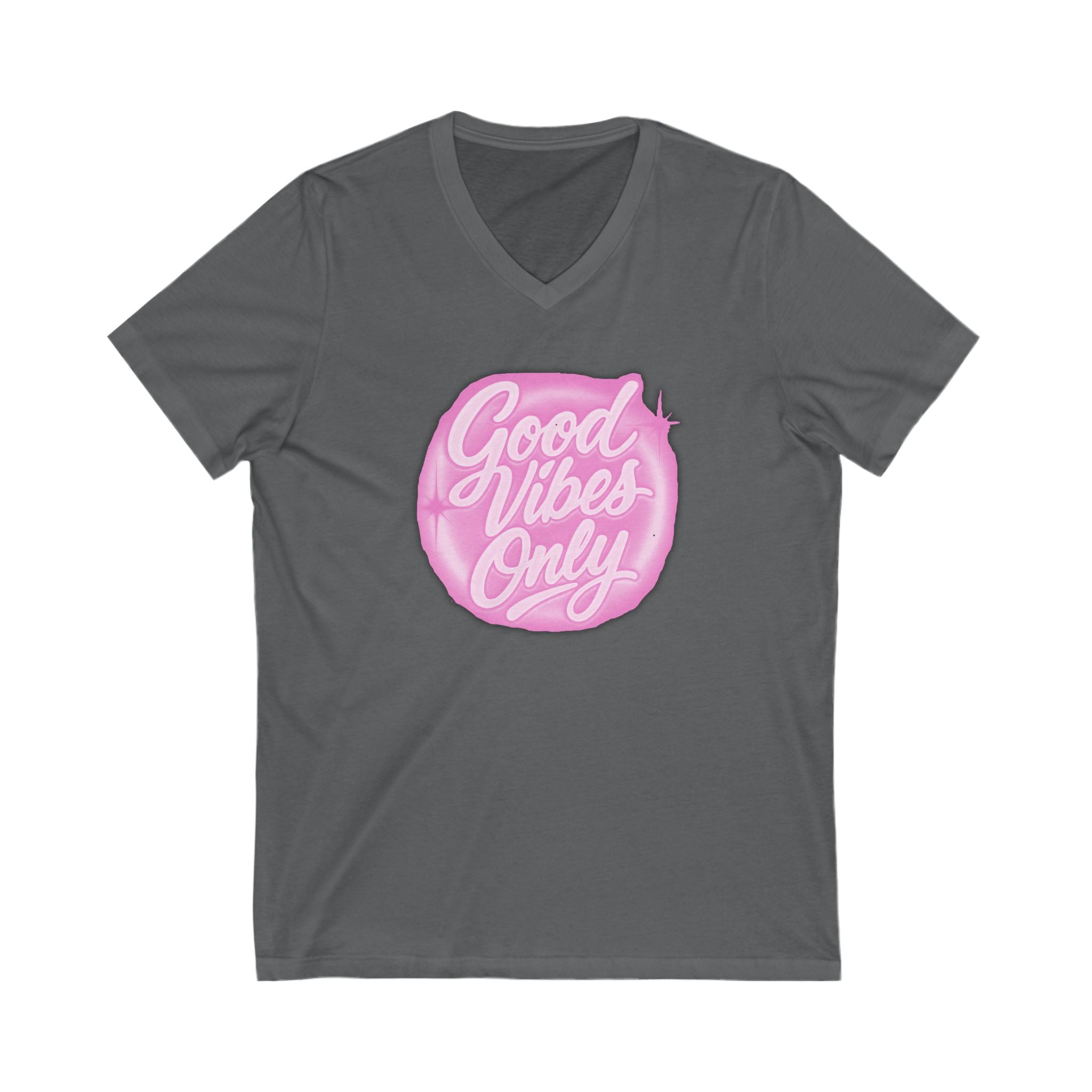 Good Vibes Only Unisex V-Neck Tee, Positive Affirmation Shirt, Casual Summer Top, Gift for Friend, Everyday Wear, Motivational Apparel