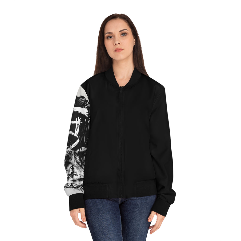 Leo Women’s Bomber Jacket – Trendy Lion Design AOP Outerwear, Casual Streetwear Gift