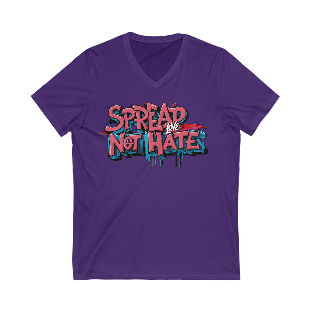 Spread Love Not Hate V-Neck Tee, Unisex Inspirational Shirt, Casual Everyday Wear, Gift for Friends, Positive Message Tee