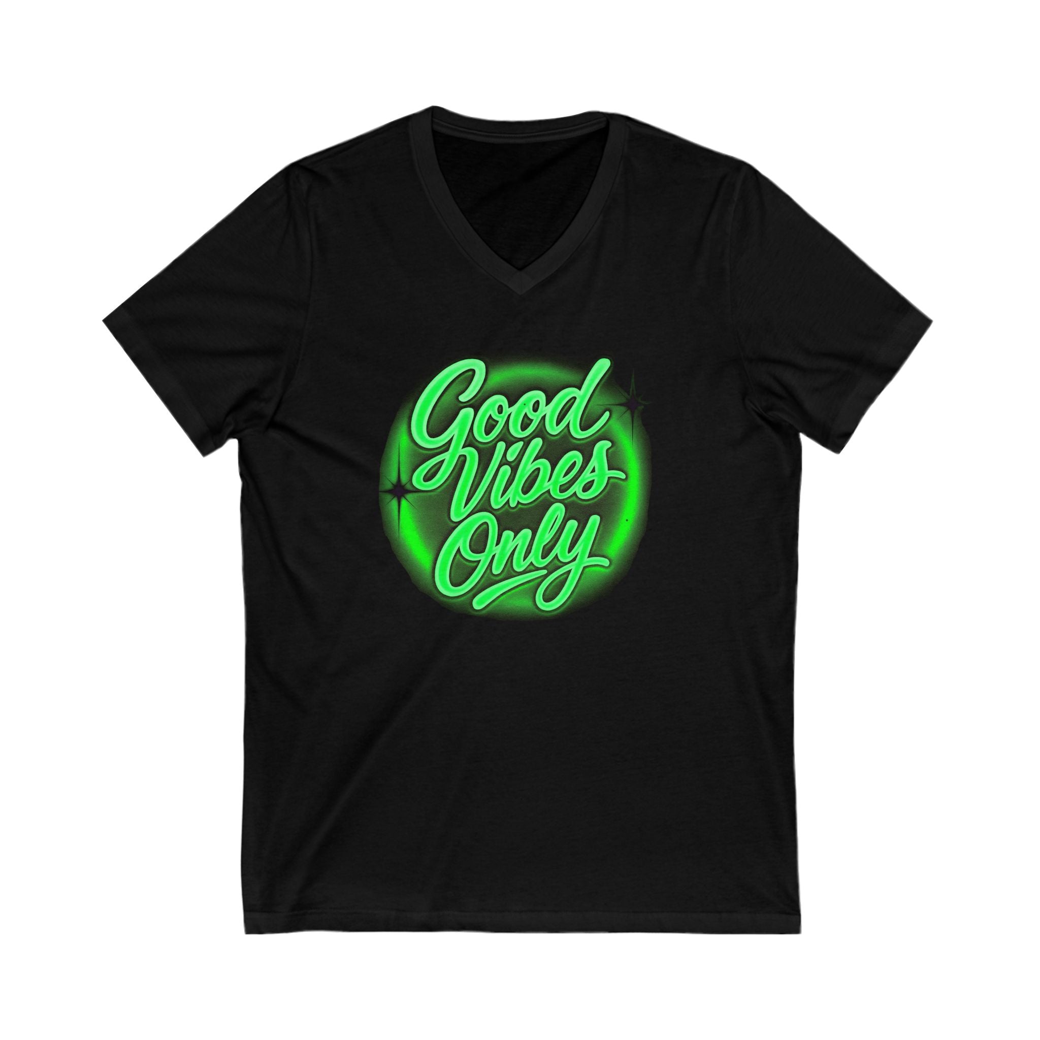 Good Vibes Only V-Neck Tee, Unisex Graphic Tee, Casual Summer Shirt, Gift for Friends, Positive Vibe Clothing